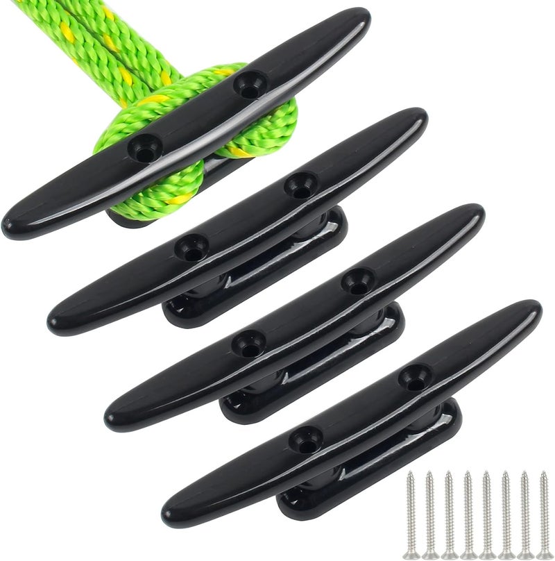 VEITHI Black Nylon Boat Cleat 4"/5"/6"/8", Dock Cleat with Hardware 4 Pack,Boat Dock Cleats Kayak Cleat Rope Cleat Used for Docking Boats, Canoe,Mooring,Maritime Decor,Dock Tie Down Cleats - Image 1